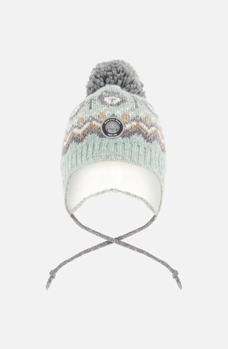 Deux par Deux Boy Lined Peruvian Knit Pompom Hat, Main, color, Gray And Sage