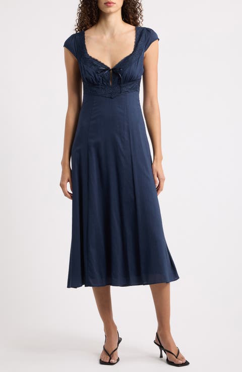 Azelie Lace Trim Midi Dress