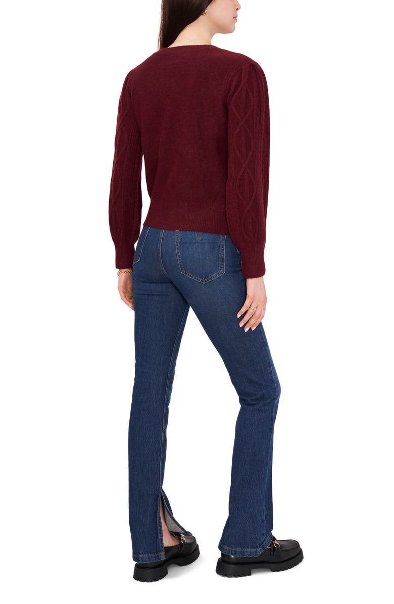 1.STATE Variegated Cables Crew Sweater, Alternate, color, Windsor Wine