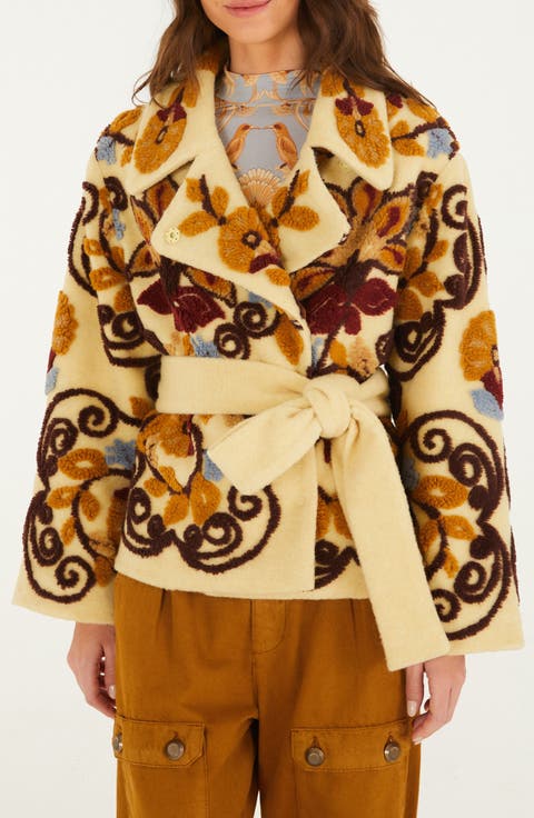 Floral Wool Blend Belted Jacket
