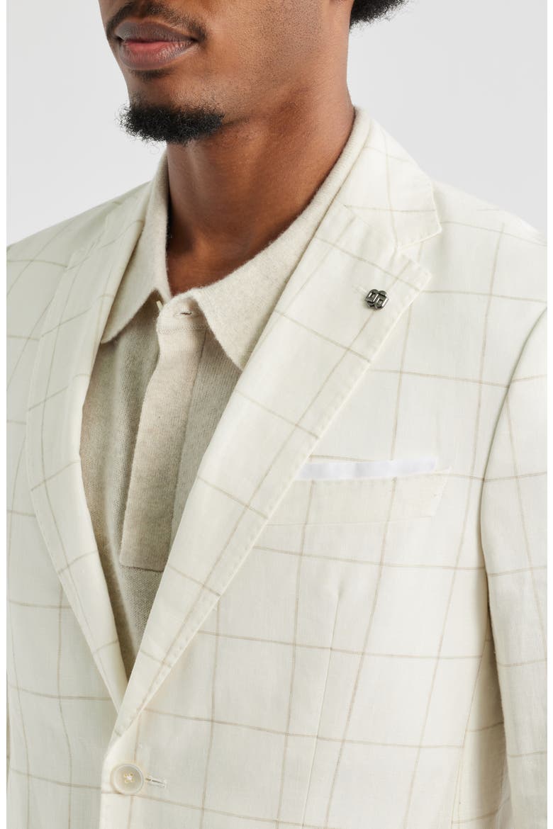 Hutson Slim Fit Windowpane Check Linen Blend Sport Coat, Alternate, color, OPEN WHITE