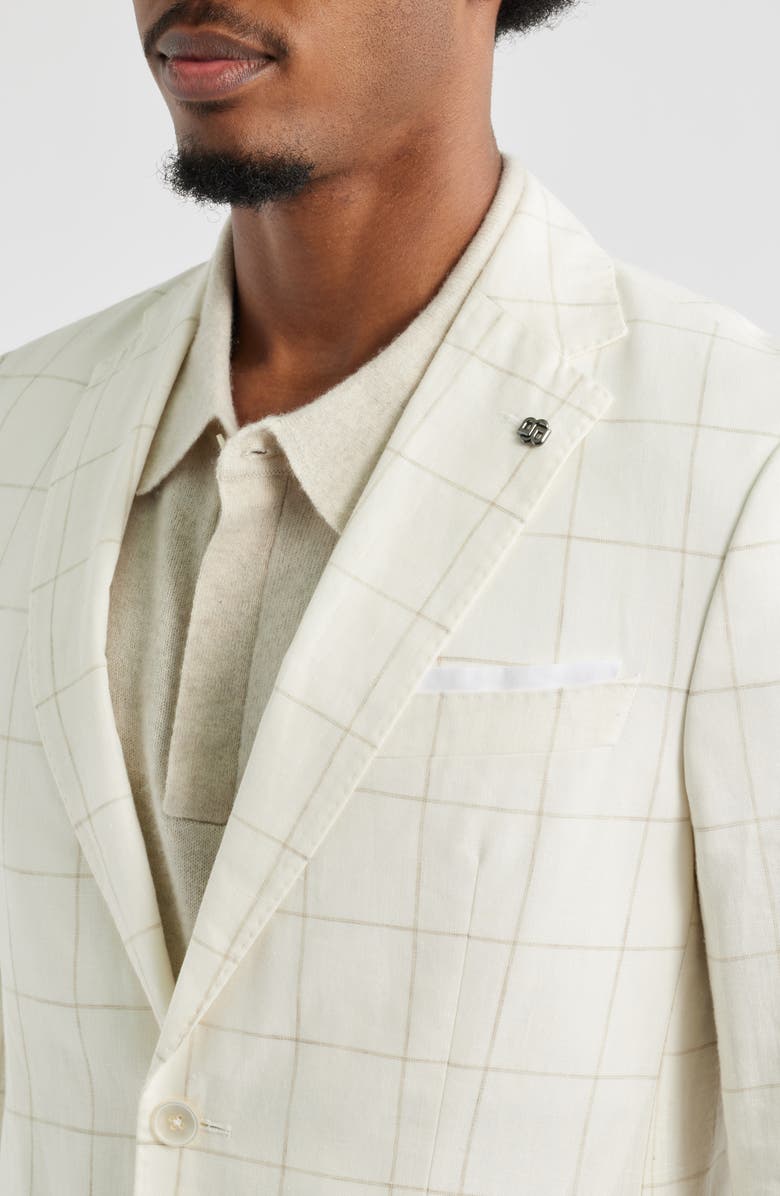 BOSS Hutson Slim Fit Windowpane Check Linen Blend Sport Coat, Alternate, color, Open White