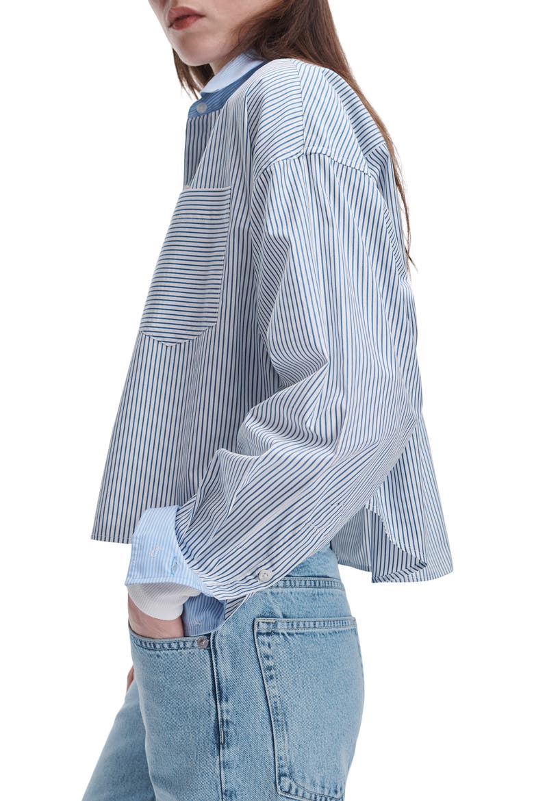 Marin Striped Cropped Cotton Shirt, Alternate, color, BLUE MULTI STRIPE