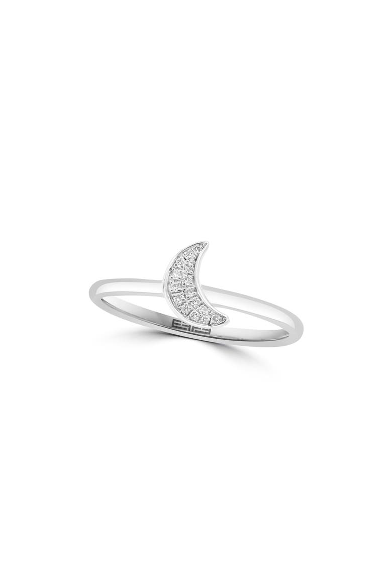 Sterling Silver Pavé Diamond Crescent Moon Ring, Main, color, SILVER/ DIAMOND