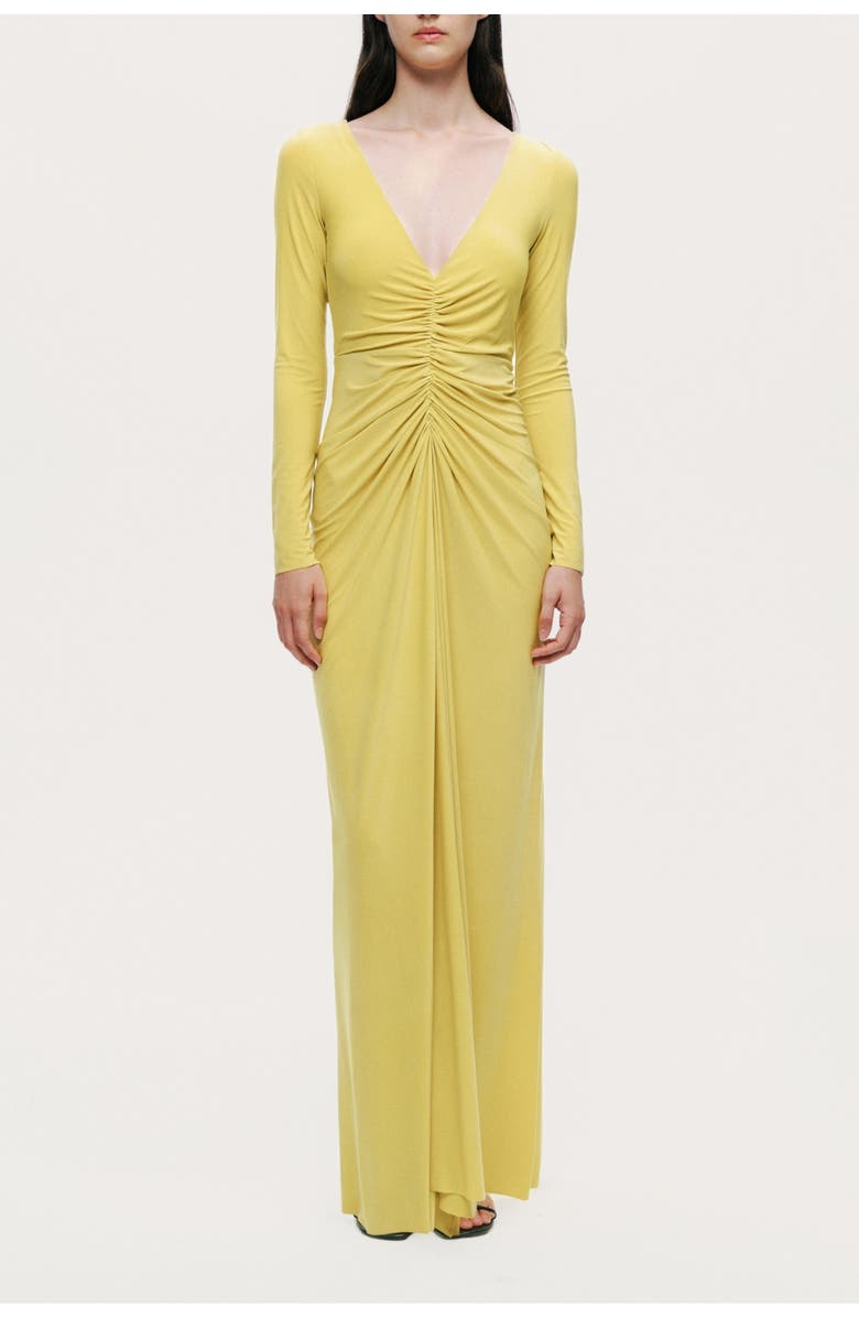 Nocturne Draped Cowl-Front Column Dress, Alternate, color, Yellow