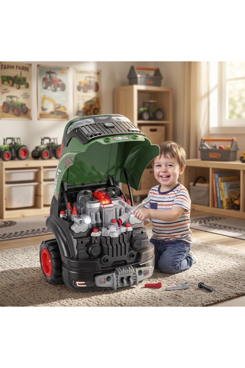 Large Truck Engine Toy, Kids Mechanic Repair Set with Spray, Lights, Sounds and Removable Parts, Educational Gifts for 3-6 Year Boys Girls, Green, Alternate, color, Green