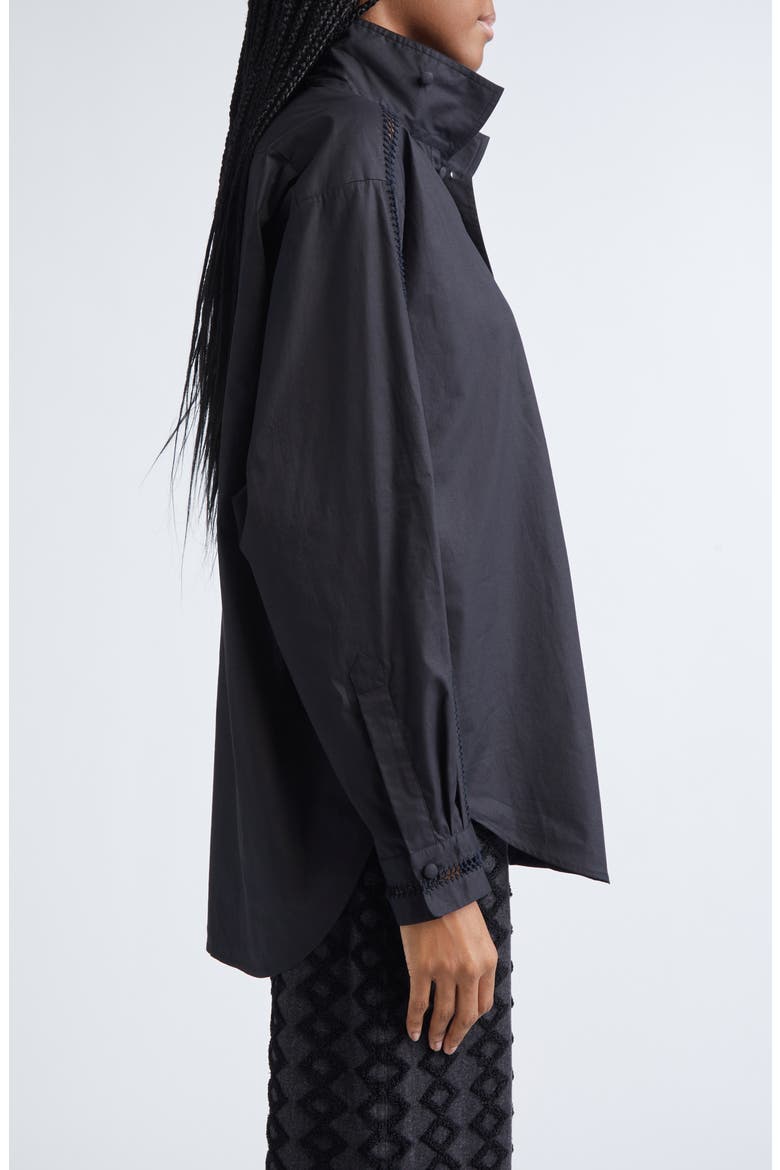 Tab Embroidered Cotton Poplin Button-Up Shirt, Alternate, color, BLACK