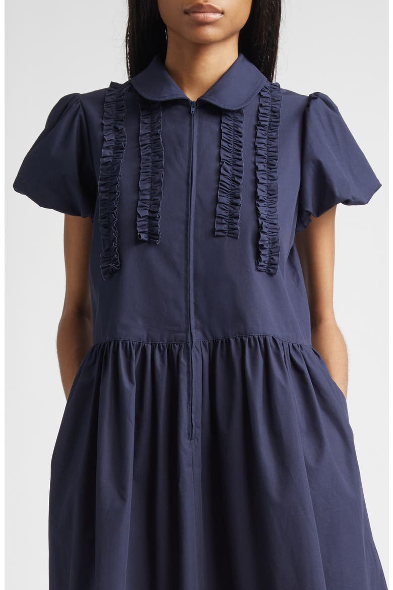 Ensemble Ruffle Cotton Poplin Midi Dress, Alternate, color, NAVY