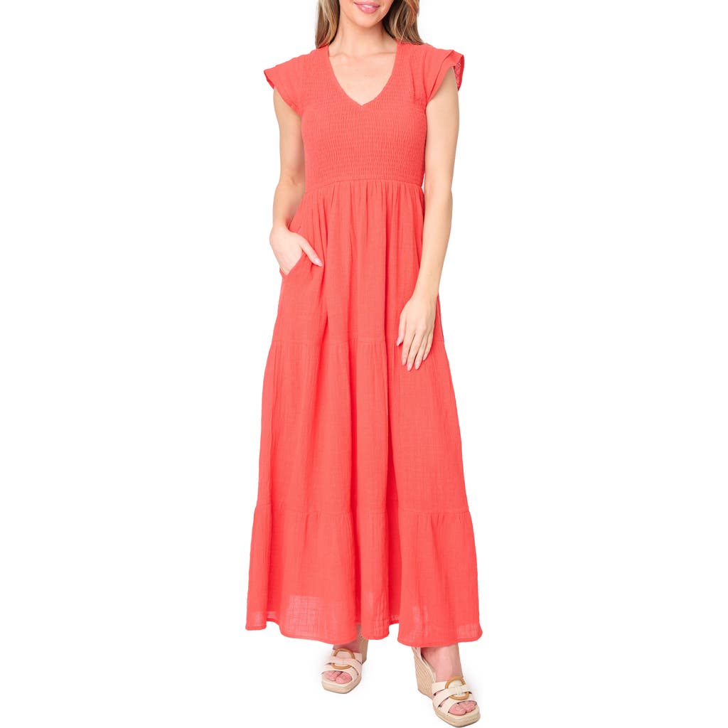 Gibsonlook Flutter Sleeve Cotton Gauze Maxi Dress In Orange