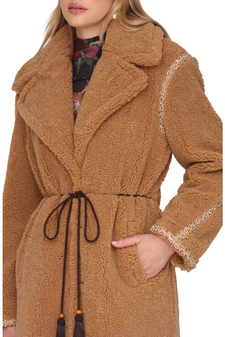Faux Shearling Long Coat, Alternate, color, CAMEL