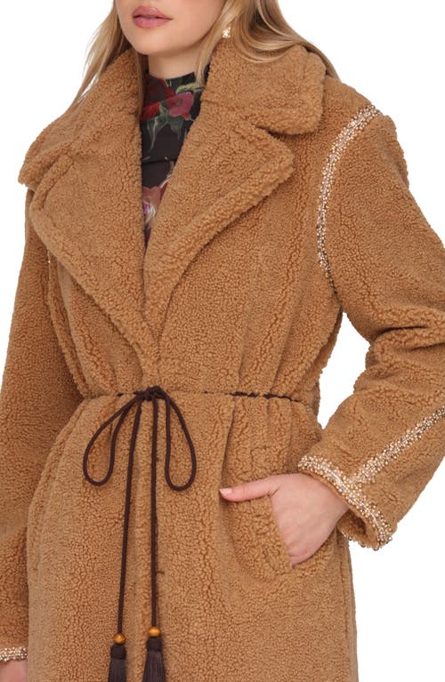 Avec Les Filles Faux Shearling Long Coat In Brown