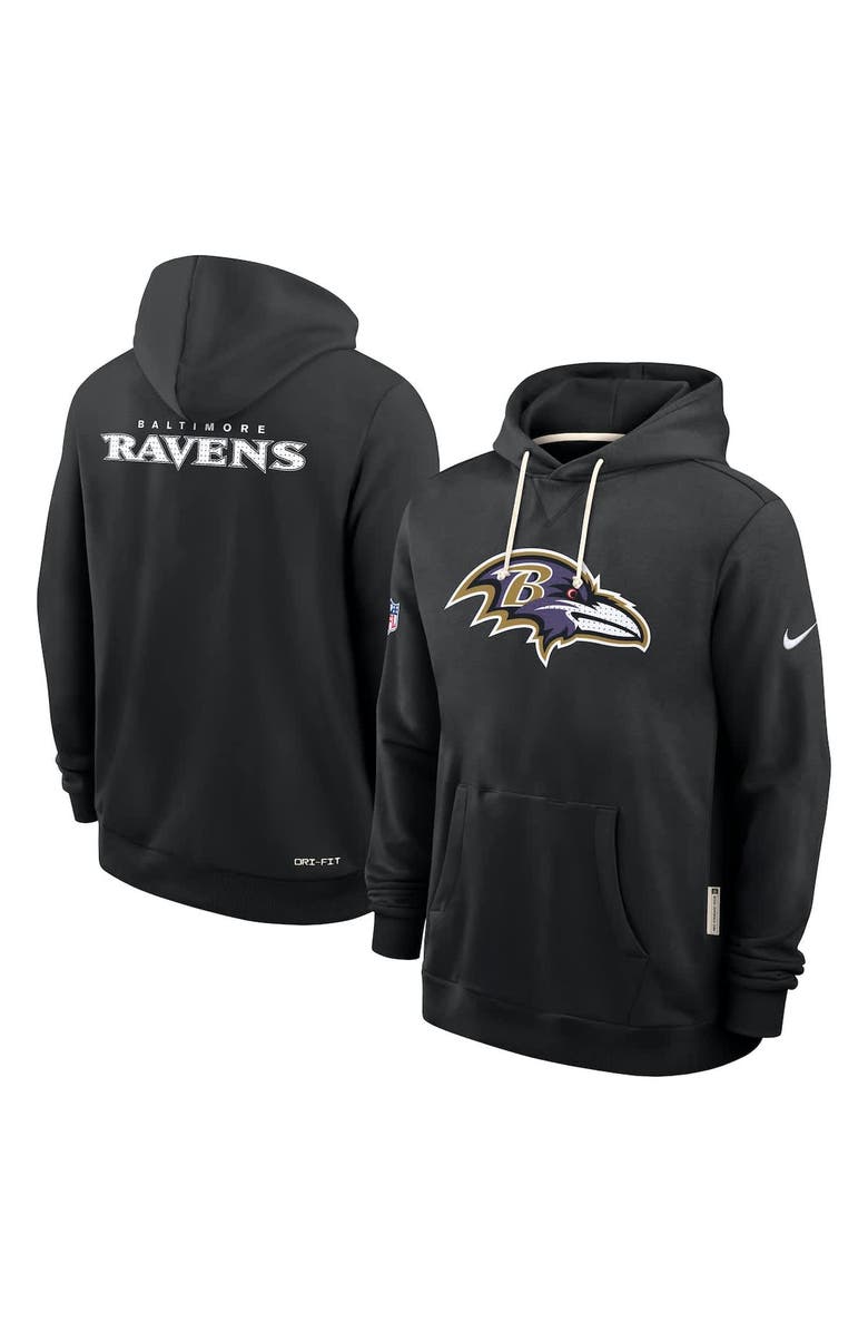 Nike Men's Nike Black Baltimore Ravens Sideline Standard Issue Initial Home Dri-FIT Hoodie, Alternate, color, Black