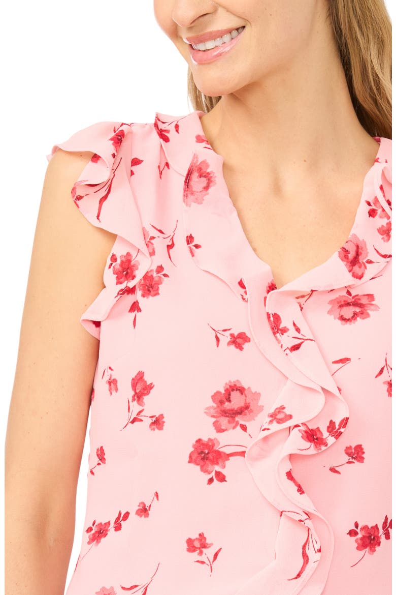 Ditsy Floral Ruffle Trim Top, Alternate, color, CORAL BLOOM
