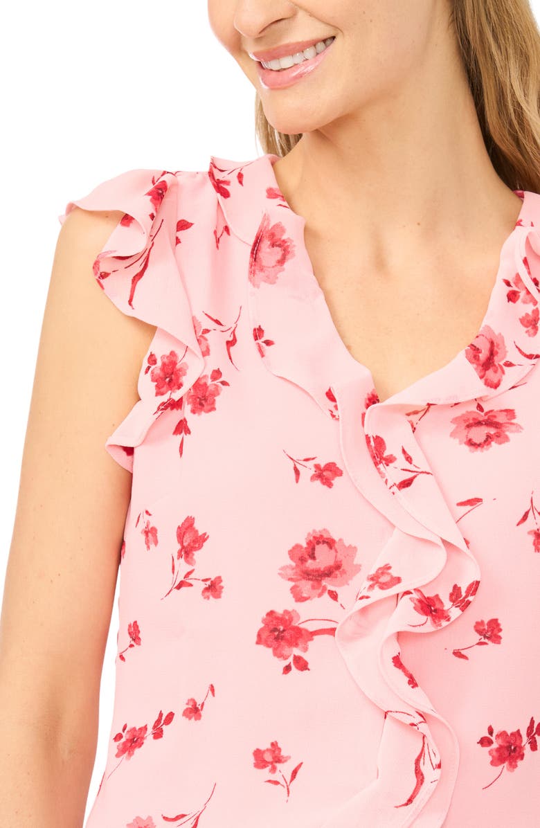 CeCe Ditsy Floral Ruffle Trim Top, Alternate, color, Coral Bloom