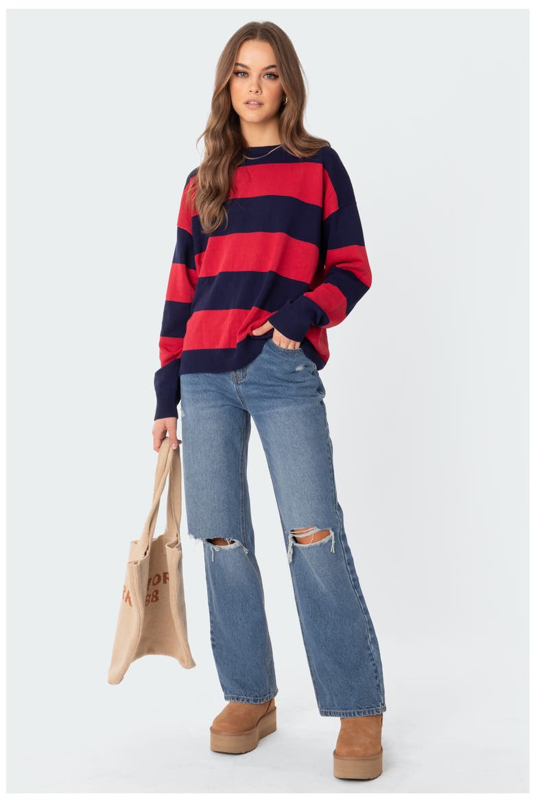 Logan Stripe Oversize Sweater, Alternate, color, RED