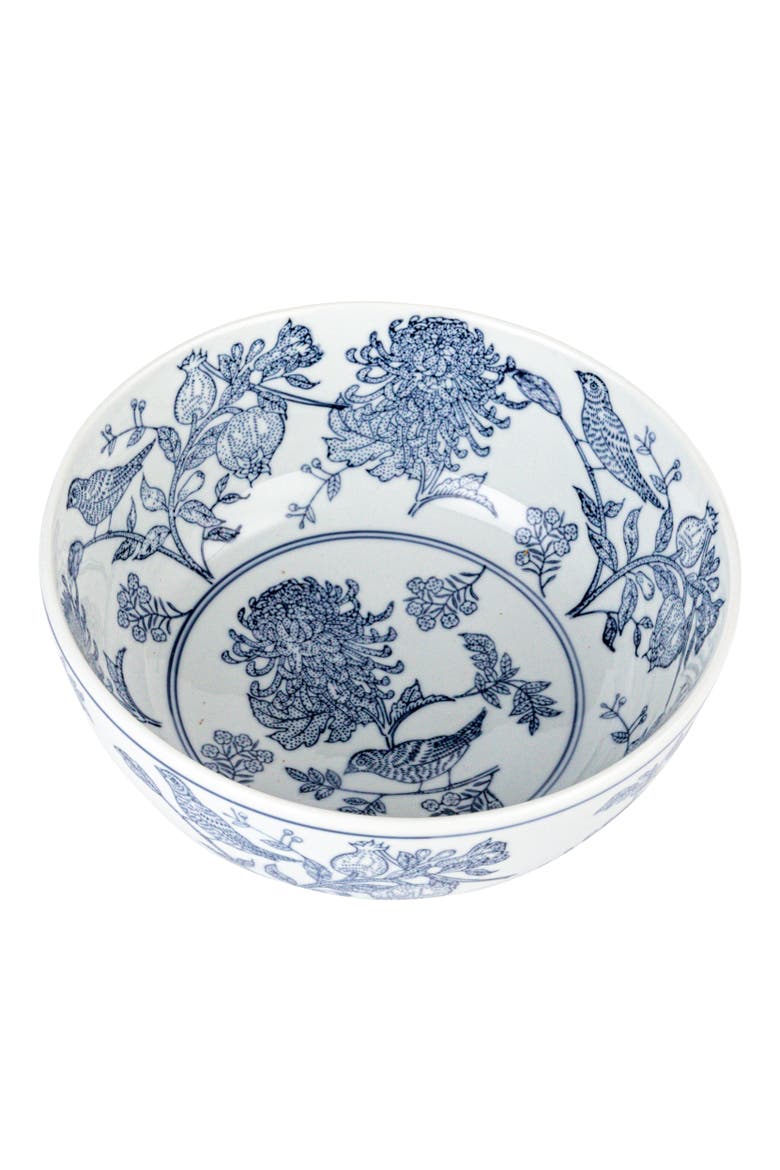 Aviary Garden Stoneware Bowl, Blue and White, Main, color, Blue