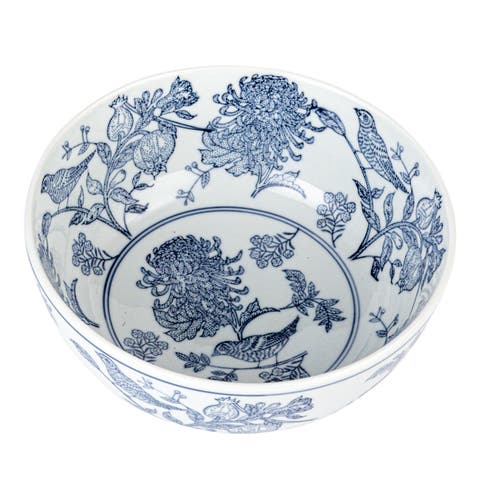 Aviary Garden Stoneware Bowl, Blue and White