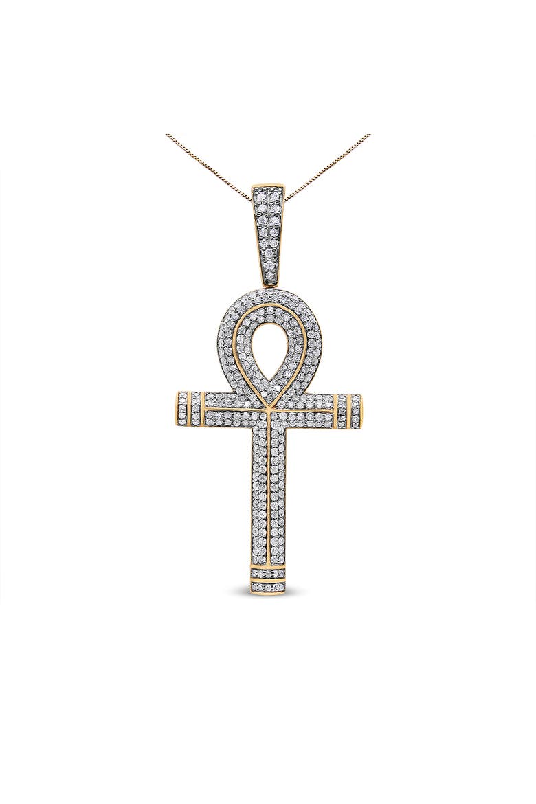 10K Yellow Gold 1 7/8 Ctw Diamond Ankh Cross Pendant Necklace for Men - NO CHAIN, Main, color, Yellow