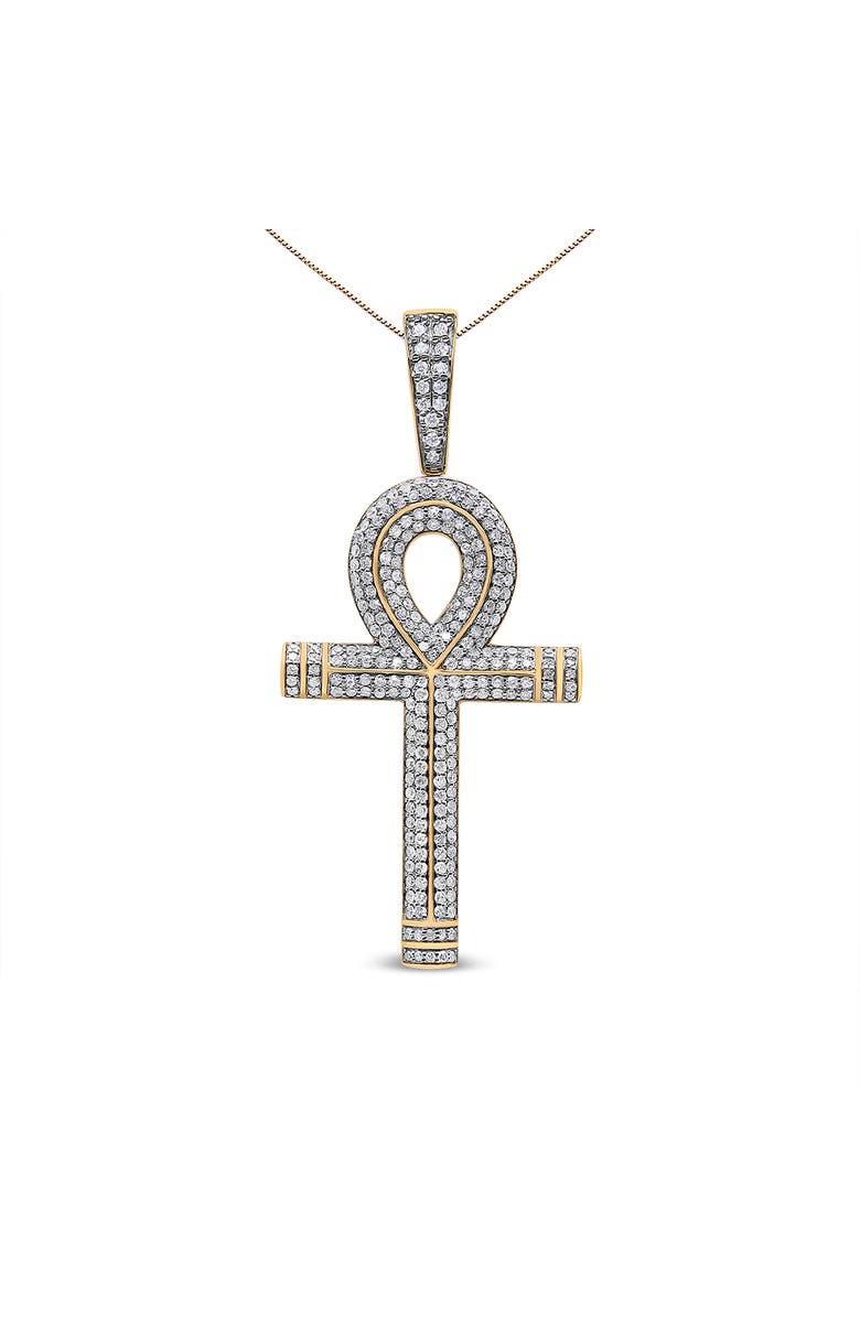 Haus of Brilliance 10K Yellow Gold 1 7/8 Ctw Diamond Ankh Cross Pendant Necklace for Men - NO CHAIN, Main, color, Yellow