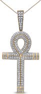Haus of Brilliance 10K Yellow Gold 1 7/8 Ctw Diamond Ankh Cross Pendant Necklace for Men - NO CHAIN
