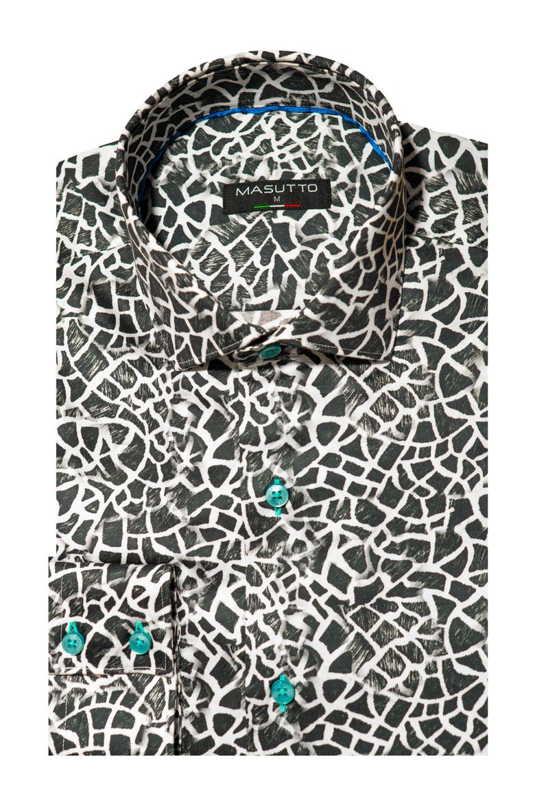 Oliver Print Button-Up Long Sleeve Shirt, Main, color, Black