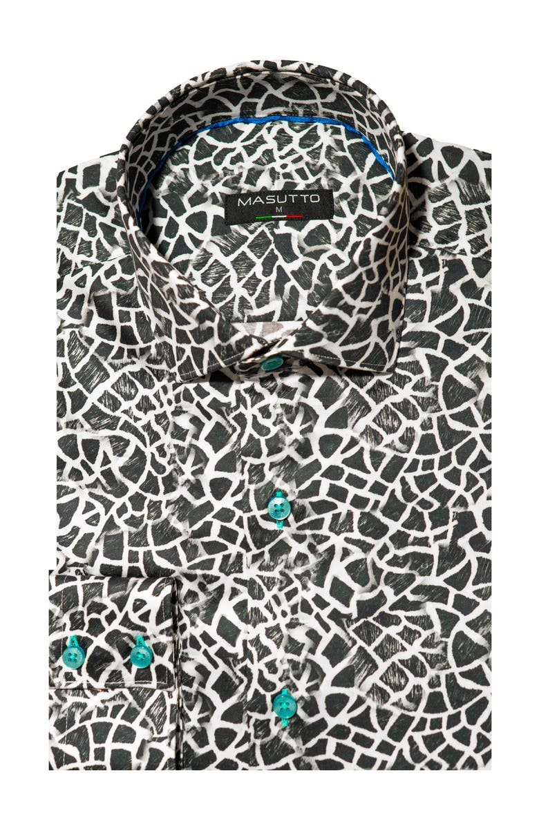 MASUTTO Oliver Print Button-Up Long Sleeve Shirt, Main, color, Black