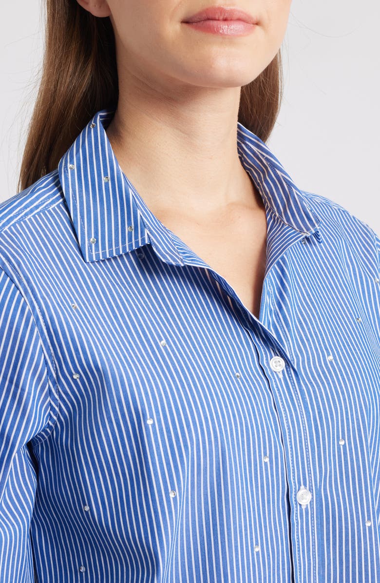 beachlunchlounge Lynden Embellished Stripe Cotton Blend Button-Up Shirt, Alternate, color, Royal Night
