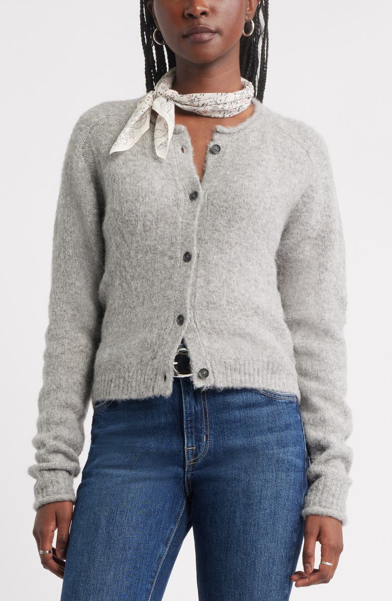 Treasure & Bond Rolled Crewneck Cardigan, Main, color, Grey Heather