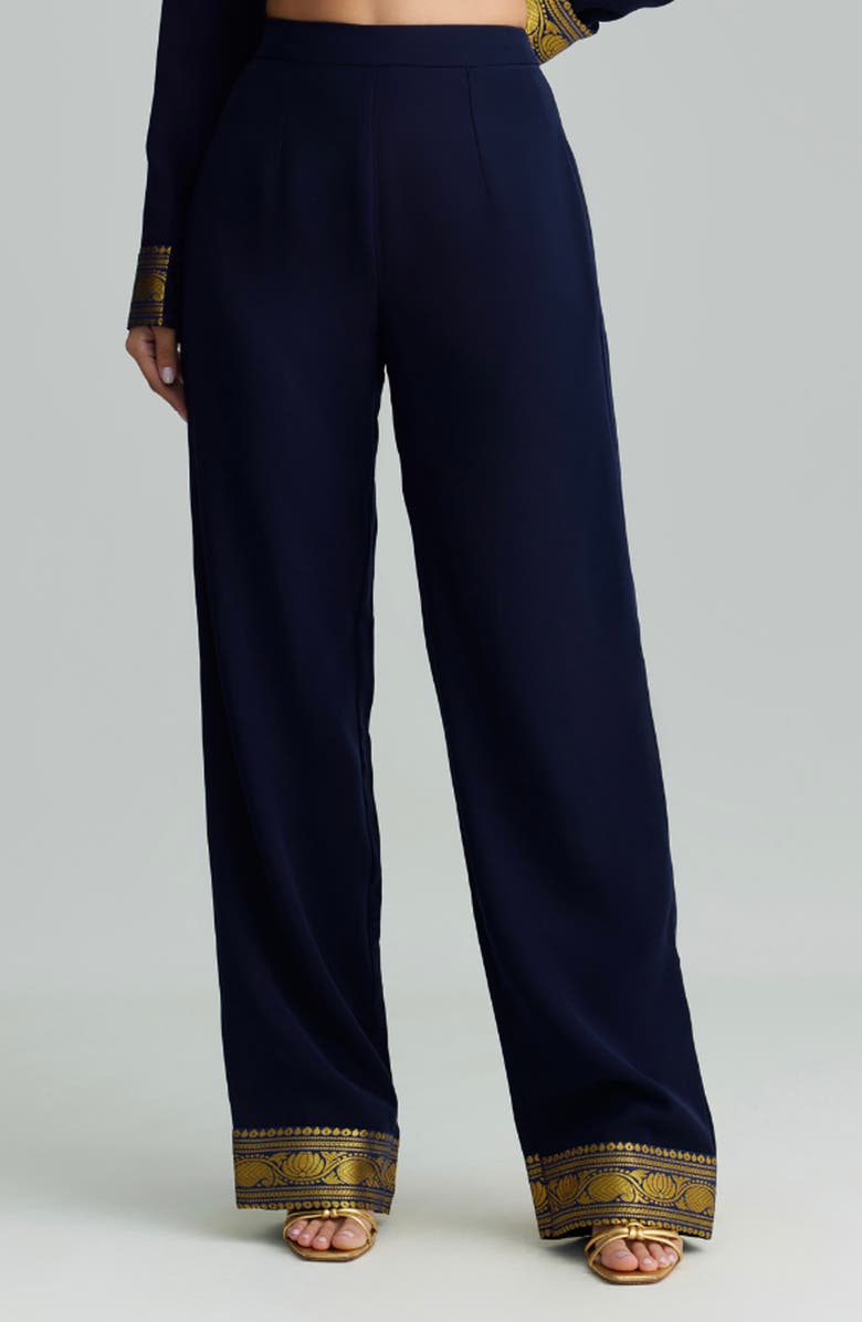 holiCHIC Mila Metallic Embroidery Detail Pants, Alternate, color,