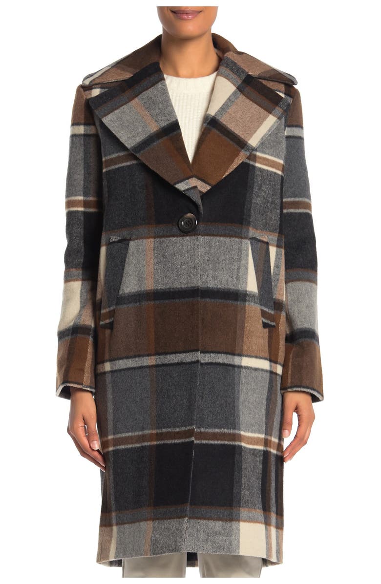 Kensie Plaid Notch Lapel Coat, Alternate, color, 