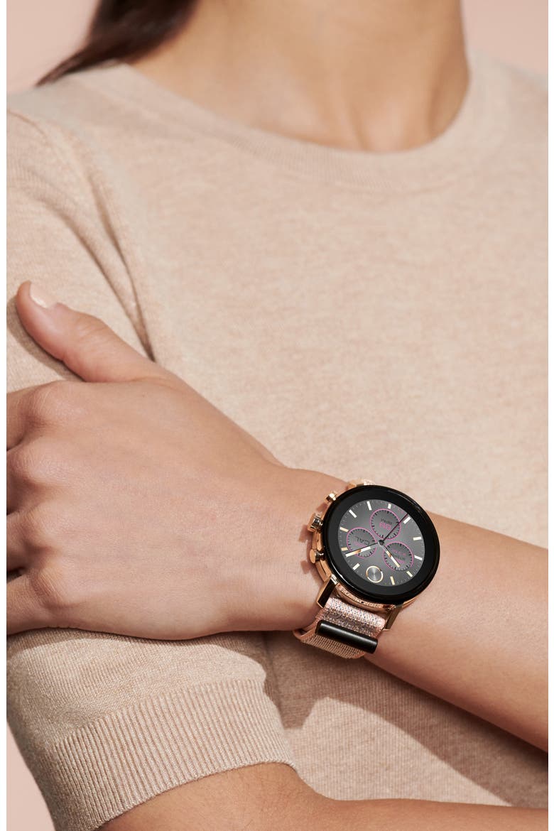 Bold Connect 2.0 Chronograph Woven Strap Smart Watch, 40mm, Alternate, color, PINK SAND / CARNATION GOLD