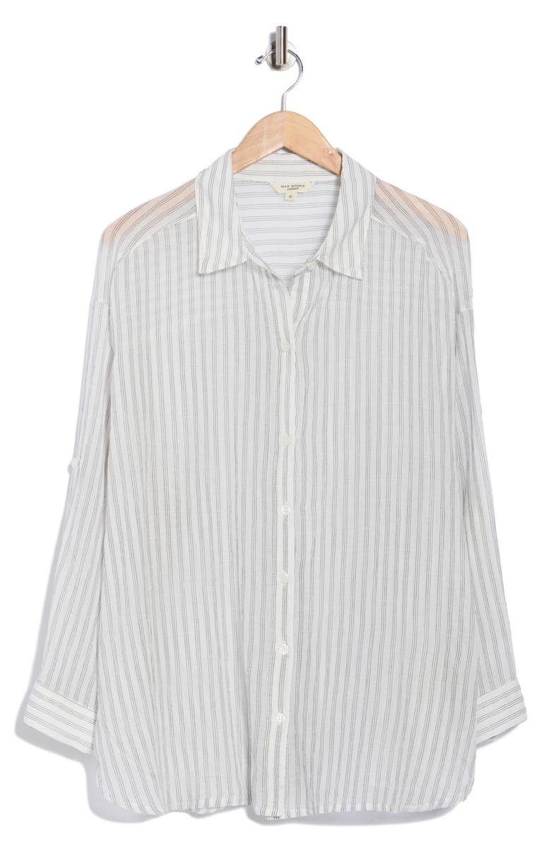 MAX STUDIO Stripe Long Sleeve Button-Up Shirt, Alternate, color, White/ Black Triple Stripe