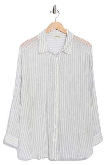 Max Studio Stripe Long Sleeve Button-up Shirt In Gray