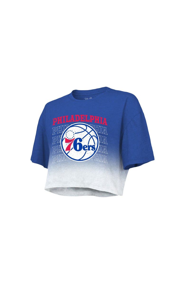 Majestic Threads Women's Majestic Threads Royal/White Philadelphia 76ers Repeat Dip-Dye Cropped T-Shirt, Alternate, color, Royal