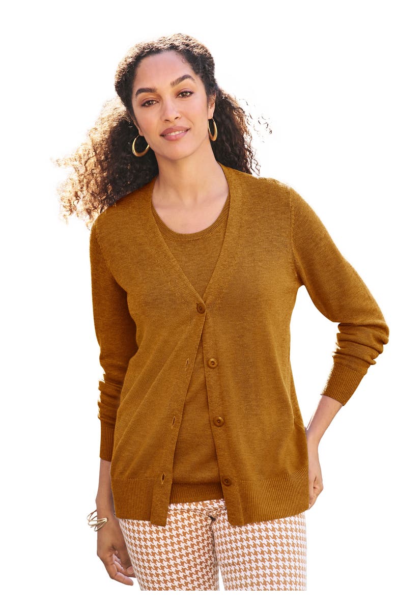 Jessica London Button Front Cashmere Cardigan, Main, color, Clove