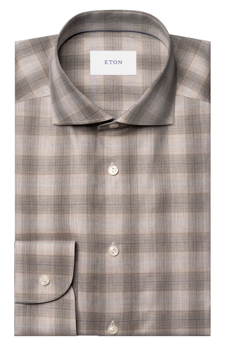 Eton Slim Fit Check Mélange Organic Cotton Twill Dress Shirt, Alternate, color, Light Beige