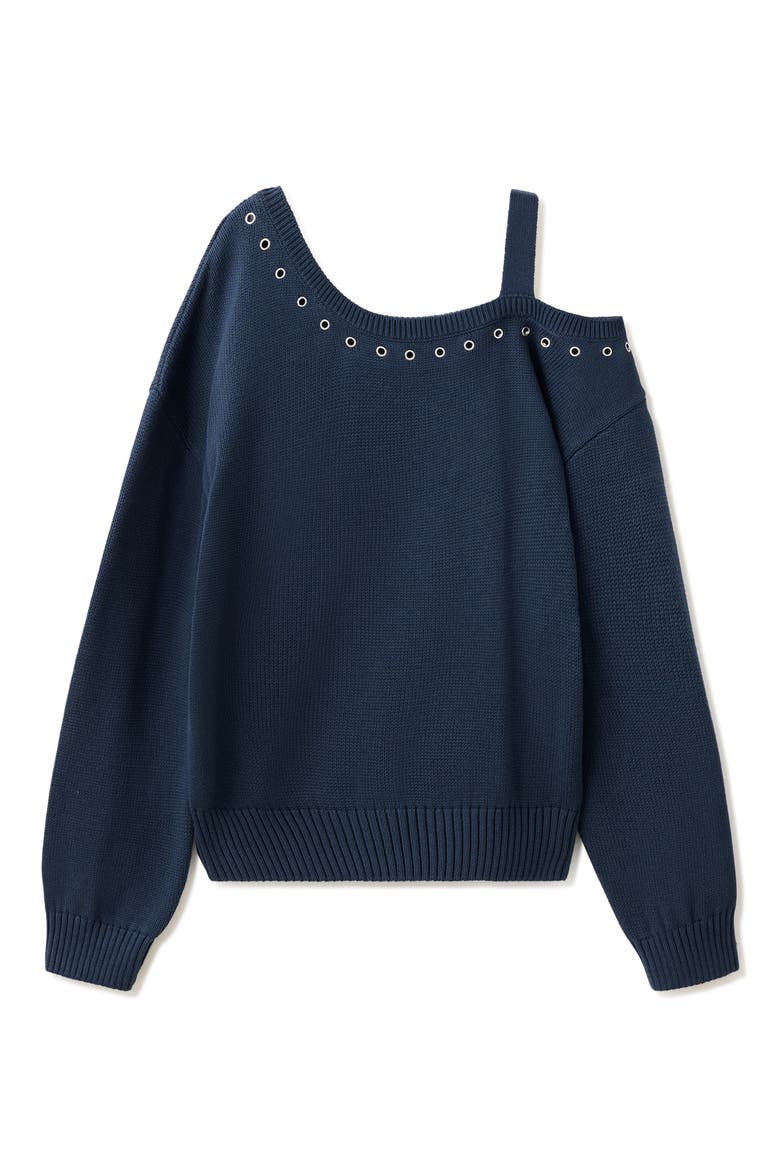 Asymmetrical Off the Shoulder Cotton Sweater, Main, color, NAVY
