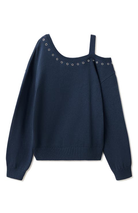 Asymmetrical Off the Shoulder Cotton Sweater