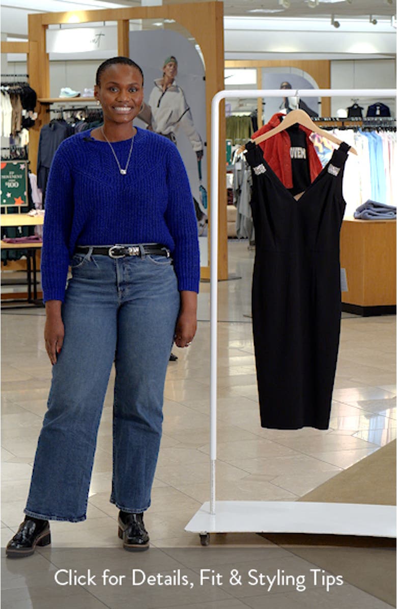 V-Neck Embellished Bow Sheath Dress, sales video thumbnail