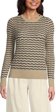 Lands' End Cotton Viscose Button Shoulder Modern Crew Sweater