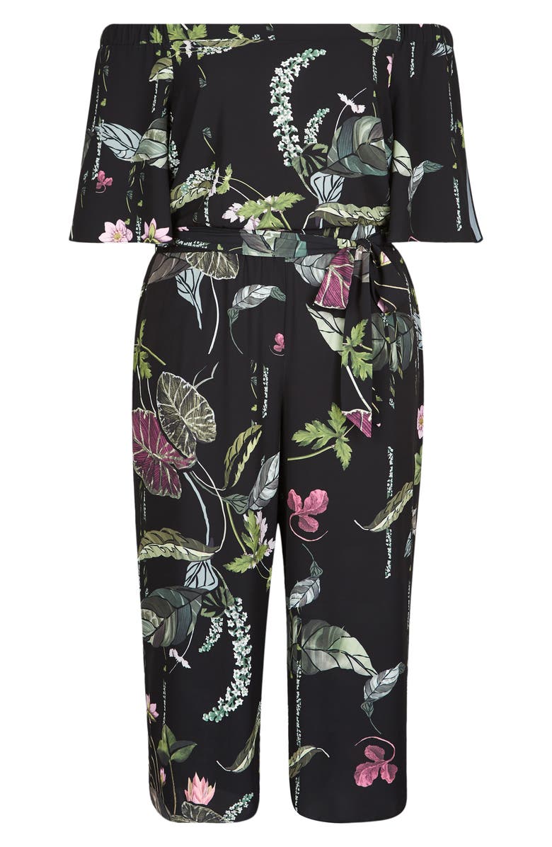 City Chic Print Off the Shoulder Jumpsuit, Alternate, color, 