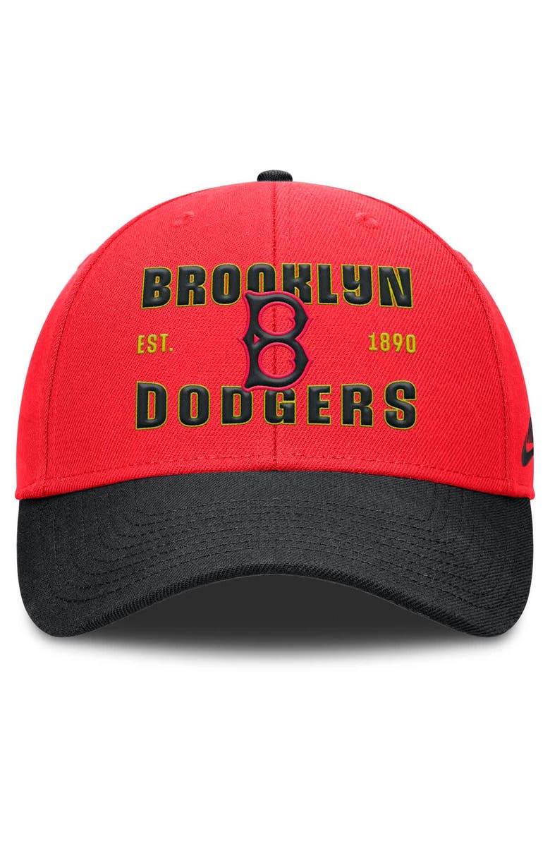 Nike Men's Nike Crimson/Black Brooklyn Dodgers Cooperstown Collection Neon 90s Rise Adjustable Hat, Alternate, color, Crimson