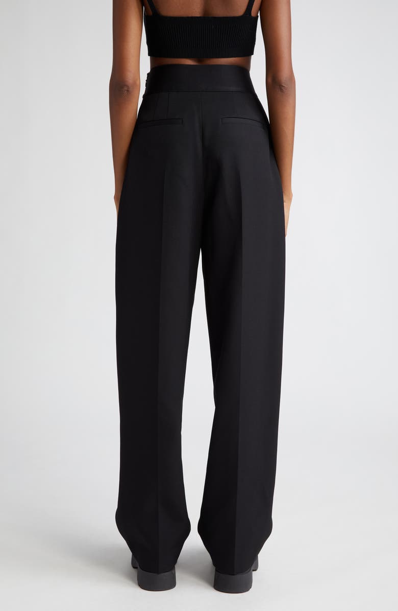Alexander Wang Pleated Logo High Waist Wool Pants, Alternate, color, 