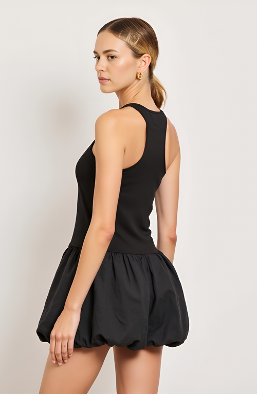Modenaire Mixed Media Racerback Mini Dress With Bubble Hem Skirt In Black