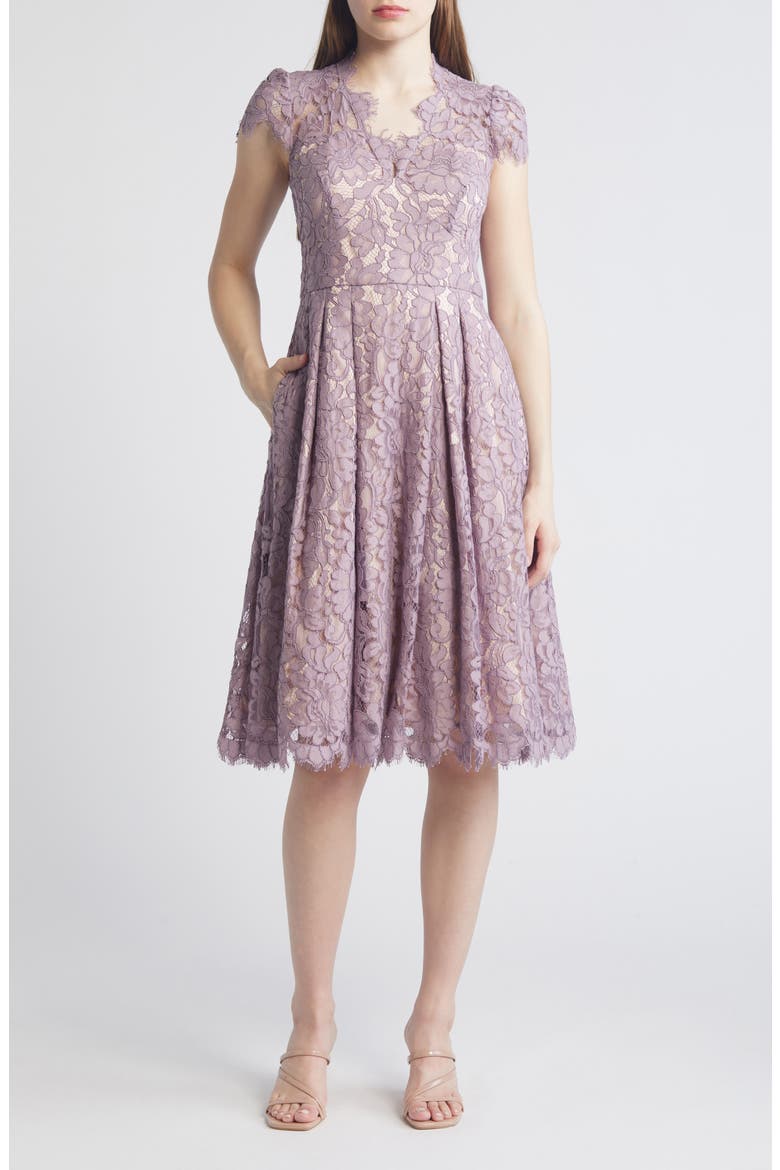 Lace Fit & Flare Cocktail Dress, Main, color, LAVENDER