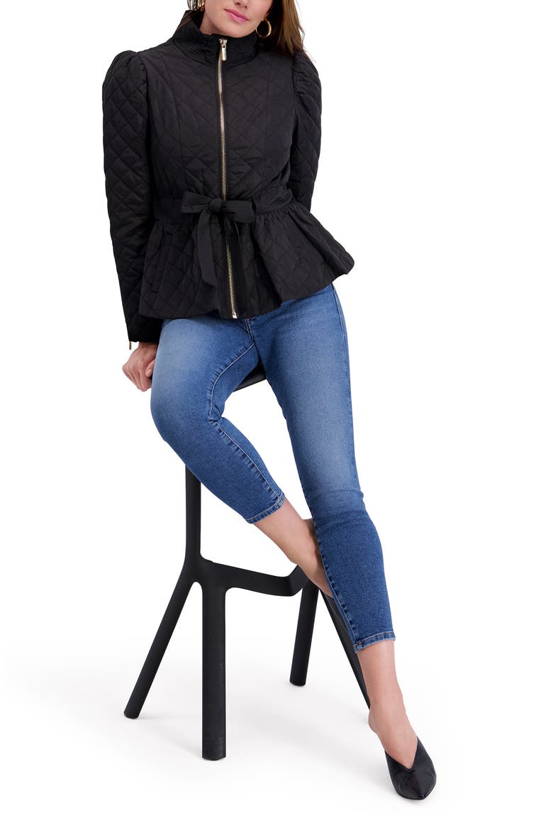 Quilted Peplum Jacket, Alternate, color, BLACK