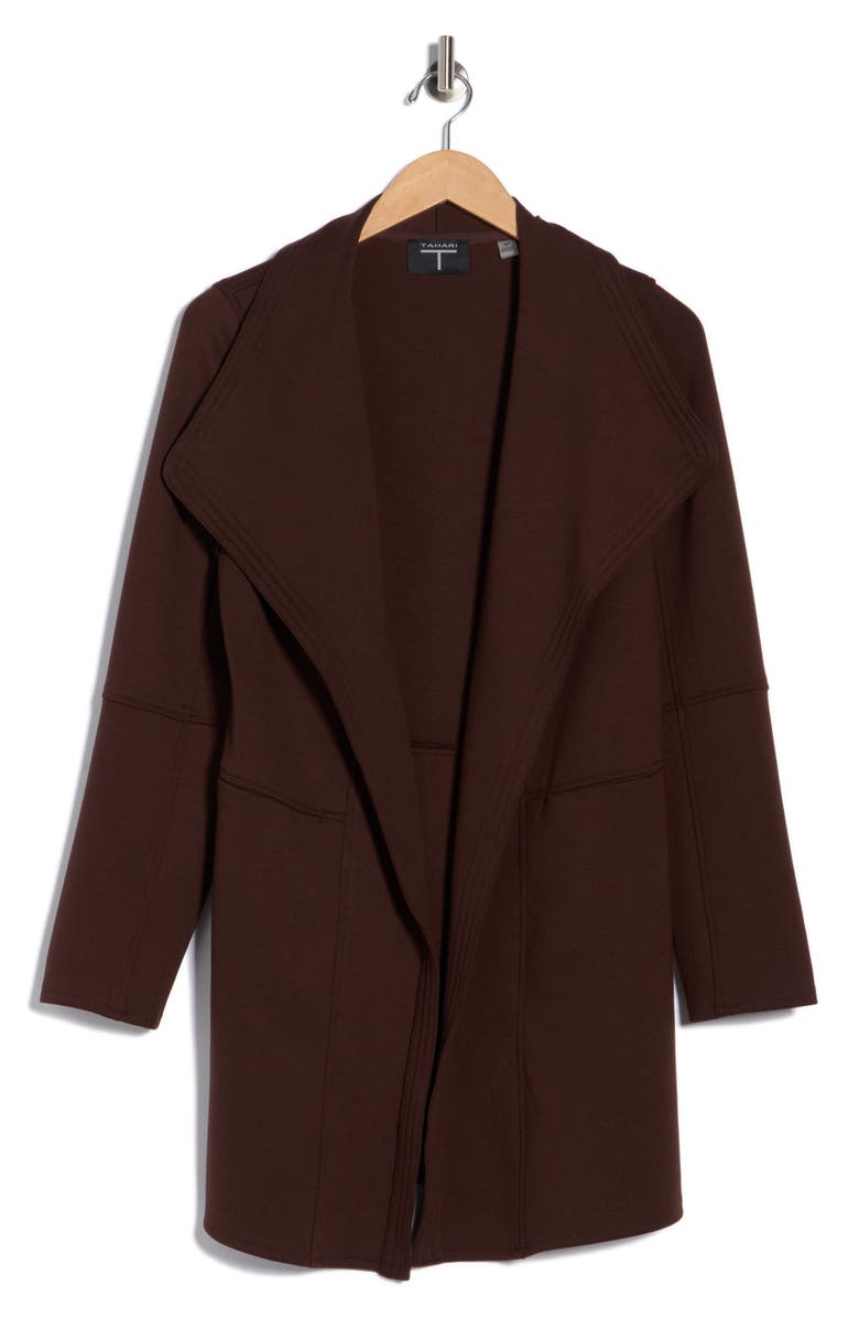 T Tahari Drape Front Scuba Knit Jacket, Alternate, color, Chocolate
