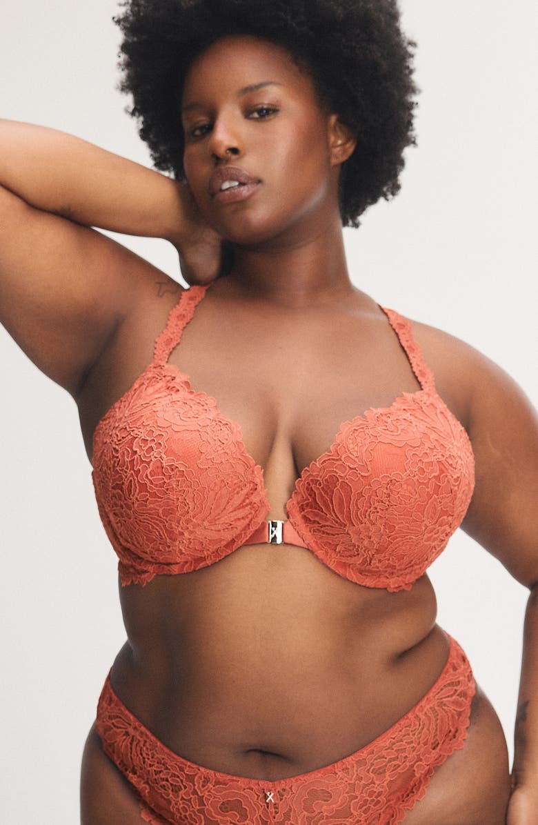 SAVAGE X FENTY Romantic Corded Lace Push-Up Bra, Alternate, color, Dry Poppy Brown