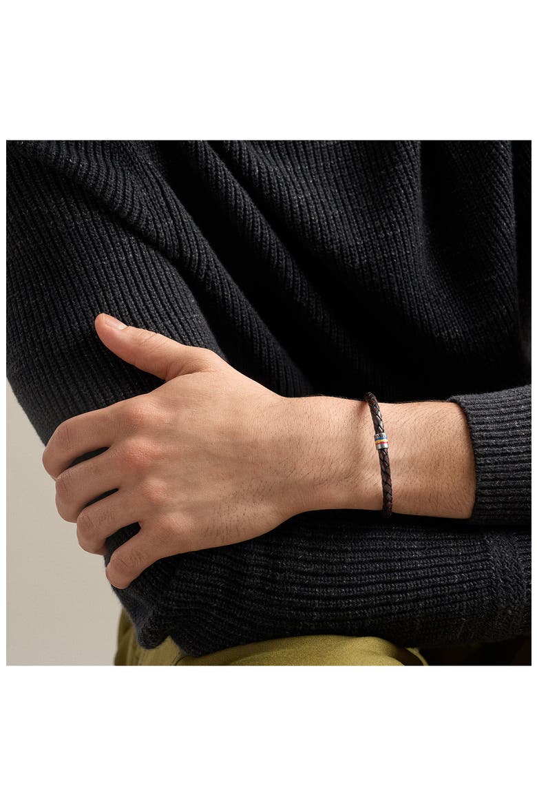 Men's Everett Enamel Woven Leather Slider Bracelet, Alternate, color, BROWN