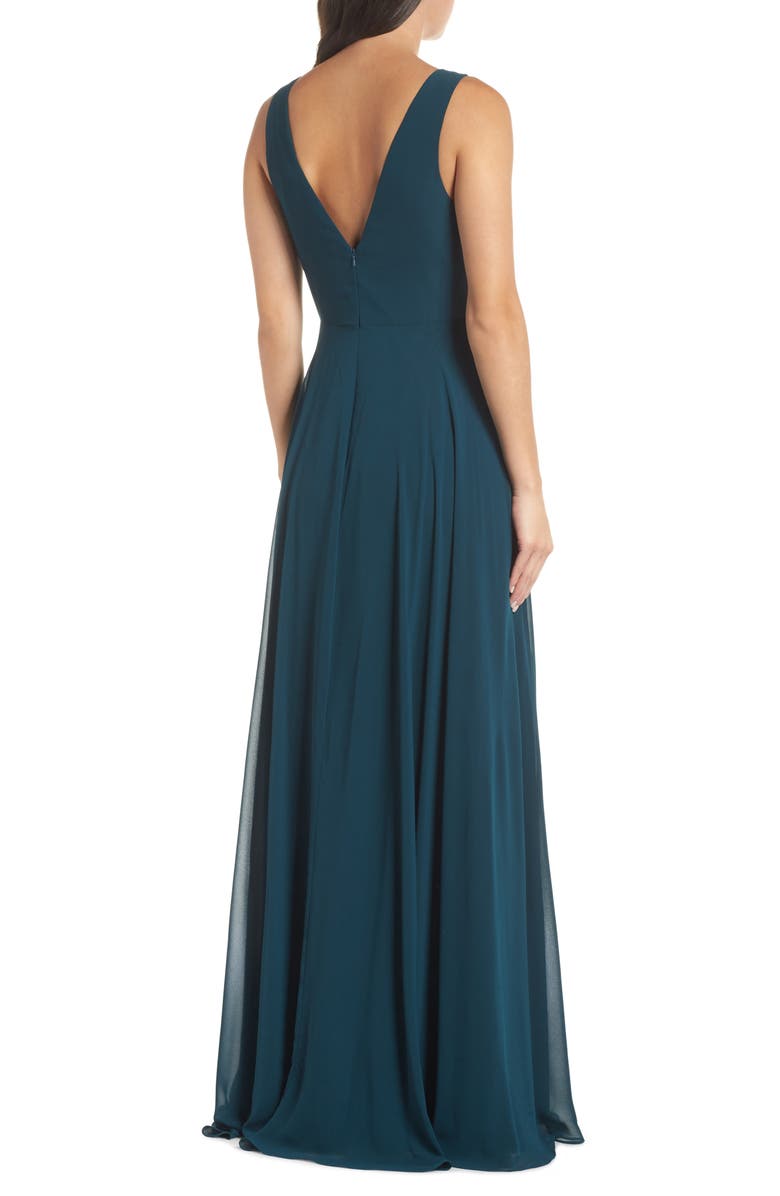 Jenny Yoo Ryan Illusion Neck Chiffon Gown, Alternate, color, 